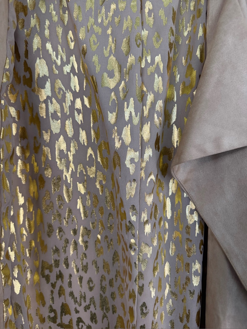 Judith March Taupe Faux Suede Waterfall Jacket Leopard Lining Faux Fur Cuffs L - Picture 6 of 16